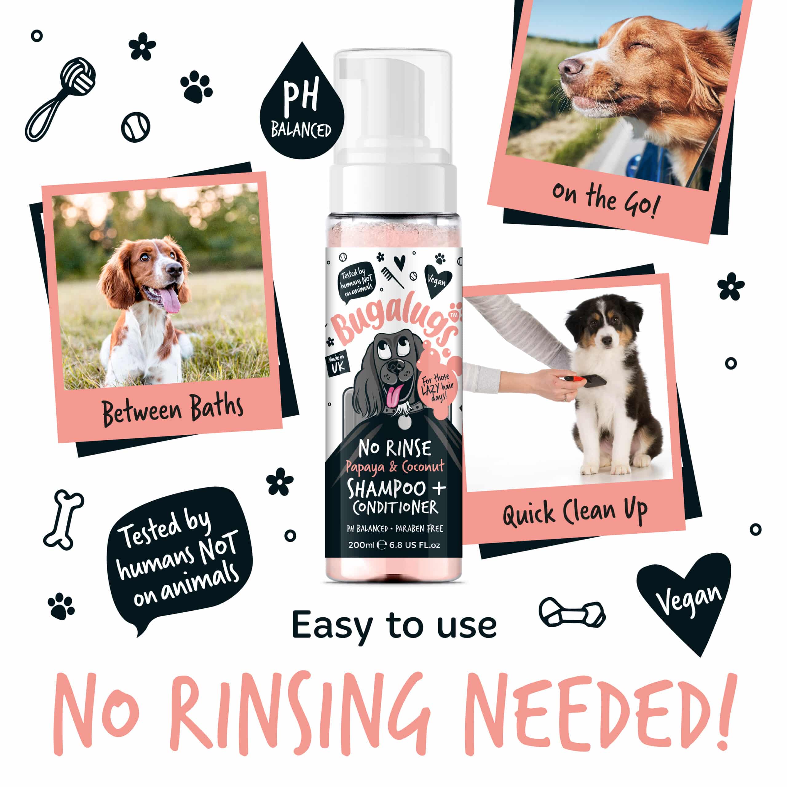 Bugalugs bezoplachový šampón a kondicionér pre psov – Papája a Kokos 200 ml - Bugalugs Papaya Coconut NO RINSE Dog Shampoo Feline Friendly scaled Bugalugs bezoplachový šampón a kondicionér pre psov – Papája a Kokos 200 ml – Obrázok 4